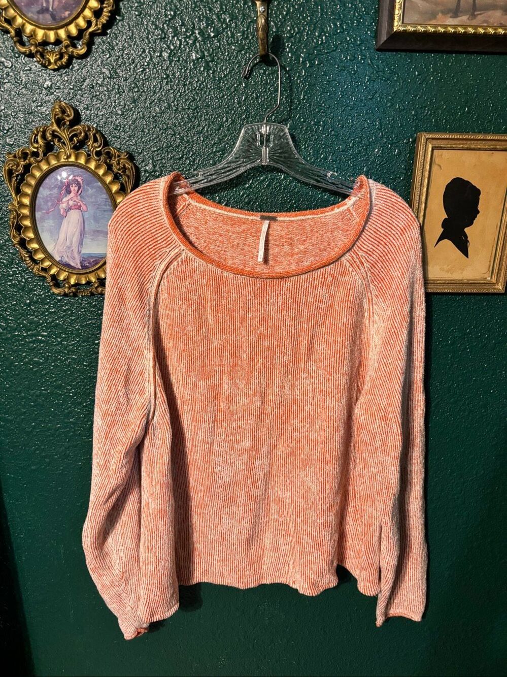 Free People Orange White Striped Soft Sweater Sz Medium Oversized